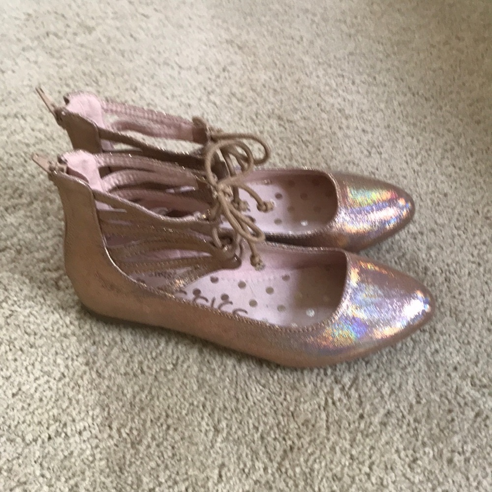 Gold tie up flats